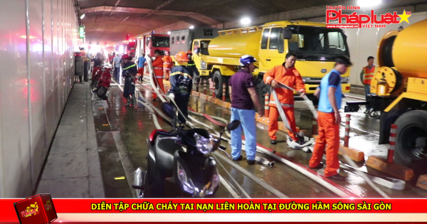 Diễn tập chữa cháy tai nạn liên hoàn tại đường hầm sông Sài Gòn
