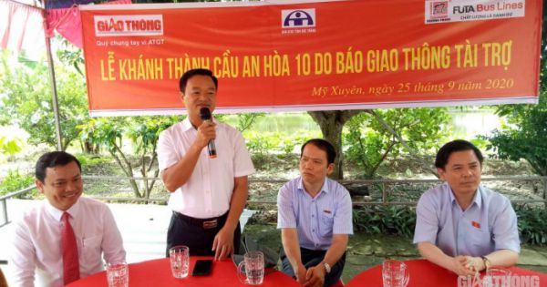 Bộ trưởng Nguyễn Văn Thể dự lễ khánh thành cầu do Báo Giao thông tài trợ