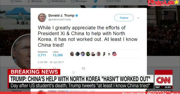 Tổng Thống Trump cho rằng Trung Quốc đã nỗ lực về vấn đề Triều Tiên