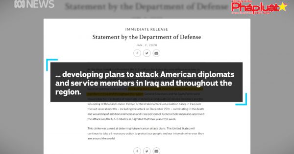 Quân đội Mỹ xác nhận không kích thủ tiêu tướng Iran theo lệnh Trump