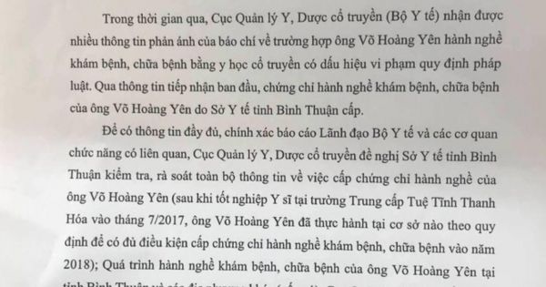 Bộ Y tế yêu cầu Sở Y tế Bình Thuận báo cáo tình hình hành nghề của “thần y” Võ Hoàng Yên