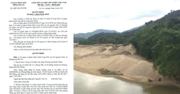 Công ty Kiến Thịnh (Lào Cai) bị xử phạt gần 200 triệu đồng do khai thác cát ngoài phạm vi