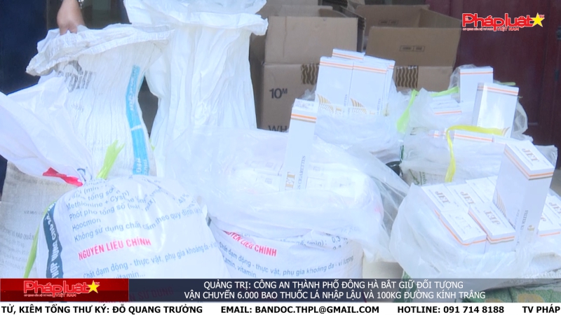 Quảng Trị: Công an thành phố Đông Hà bắt giữ đối tượng vận chuyển 6.000 bao thuốc lá nhập lậu và 100kg đường kính trắng