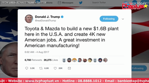 Tổng Thống Trump hoan nghênh nhà máy liên doanh của Toyota Mazda