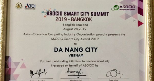 Đà Nẵng nhận giải thưởng Thành phố thông minh ASOCIO Smart city 2019