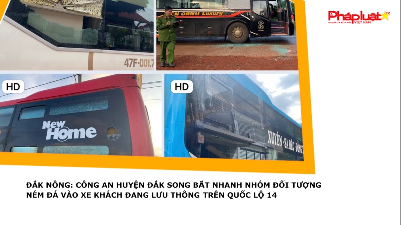 Đắk Nông: Công an huyện Đắk Song bắt nhanh nhóm đối tượng ném đá vào xe khách đang lưu thông trên Quốc lộ 14